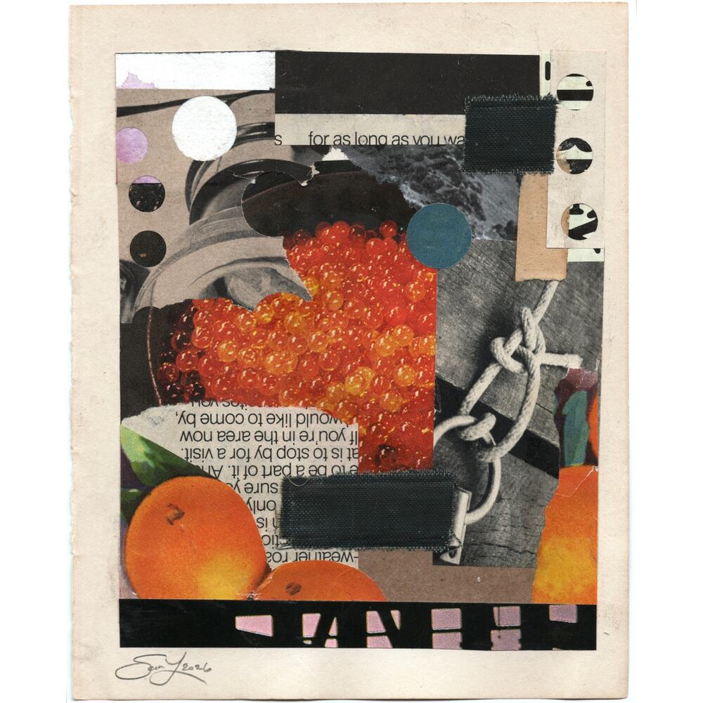 Original Mixed Media Modern Art Collage "Poecilomere" 5.25x6.75" Signed